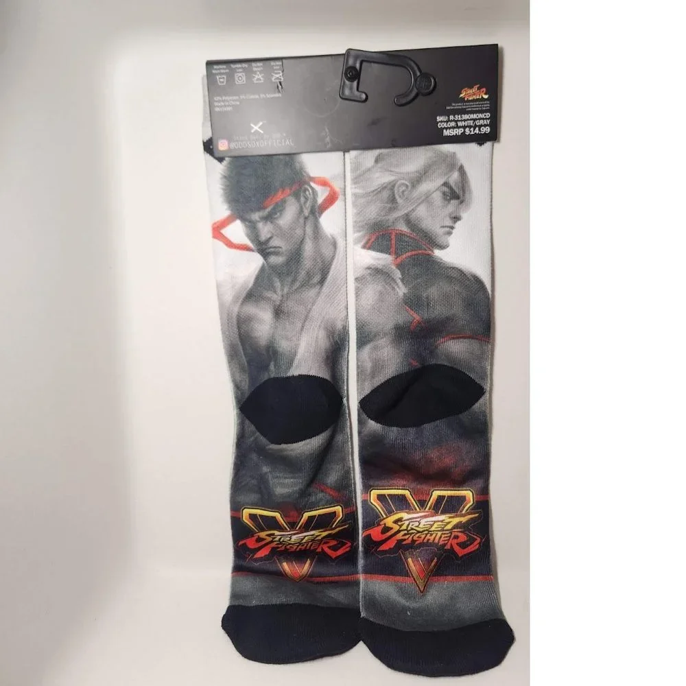 NEW Odd Sox Street Fighter Socks Size 6-13 Men's  Hadouken! Comes from a pet-fre